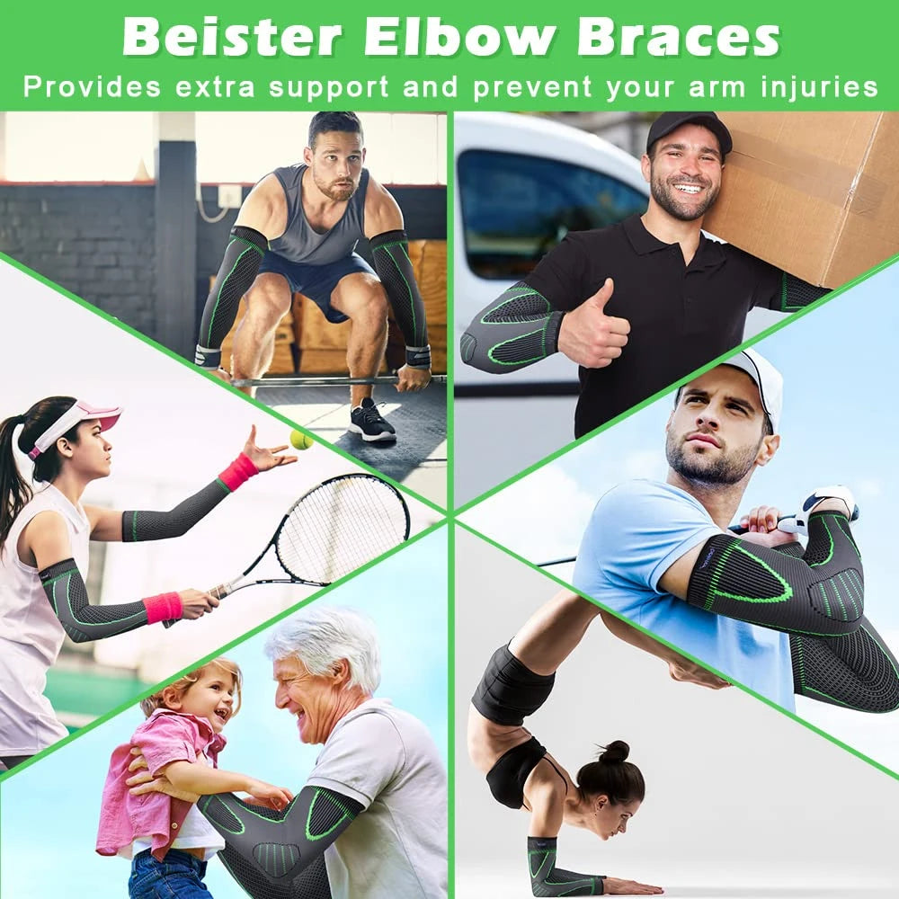 Mangas de compresión deportivas antideslizantes para el codo. Ideales para pádel, baloncesto, fútbol, voleibol, tenis y golf.